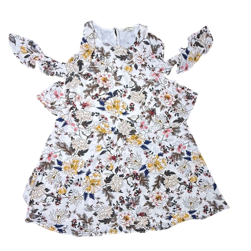 Umgee Floral Print Dress Ruffle Sleeve Cutout Tiered Mini S